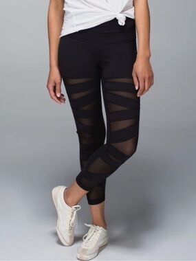 Lululemon High Times Tech Mesh Hi Rise 4 Wunder Under Pant Legging Black Stretch